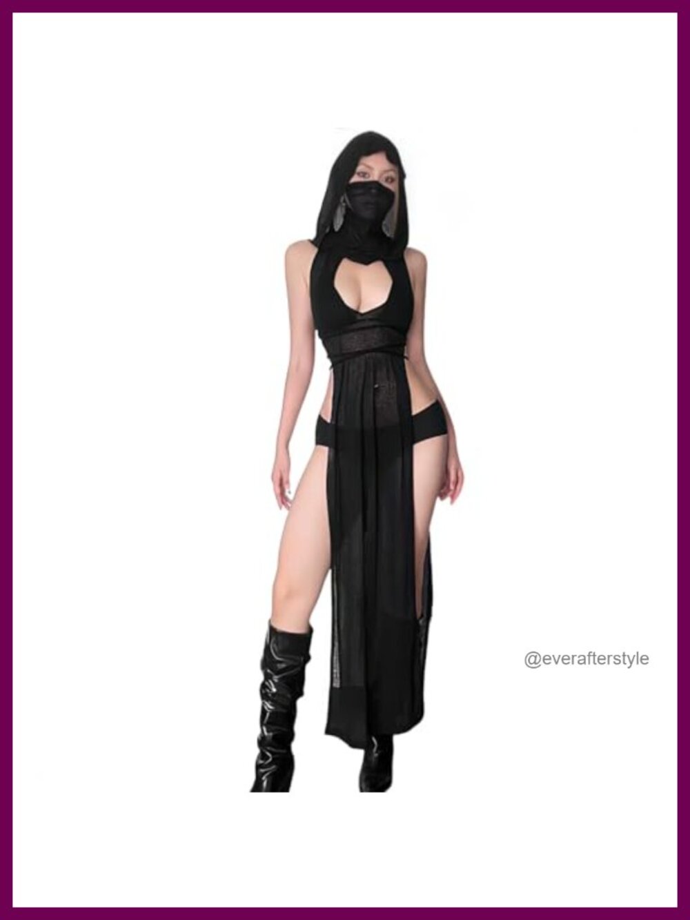Gothic Hooded High Slit Rave Dress Cosplay Streetwear